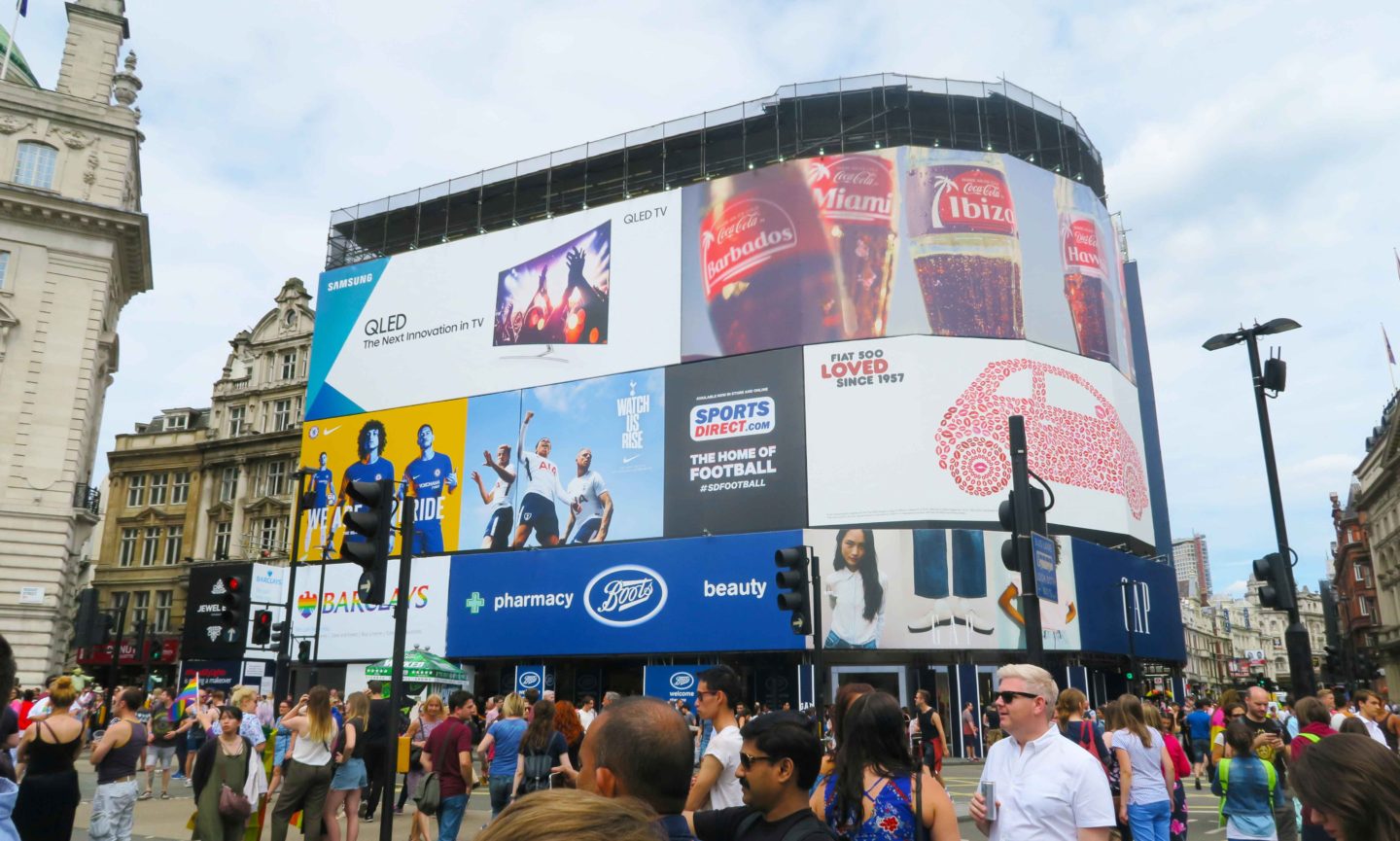 billboards at piccadilly circus, london