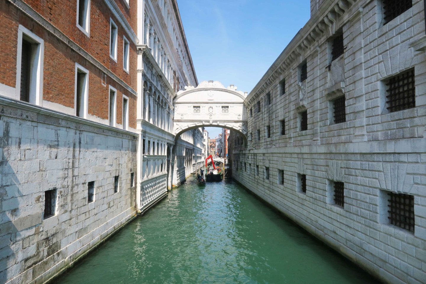 bridge of sighs with construction work in venice italy