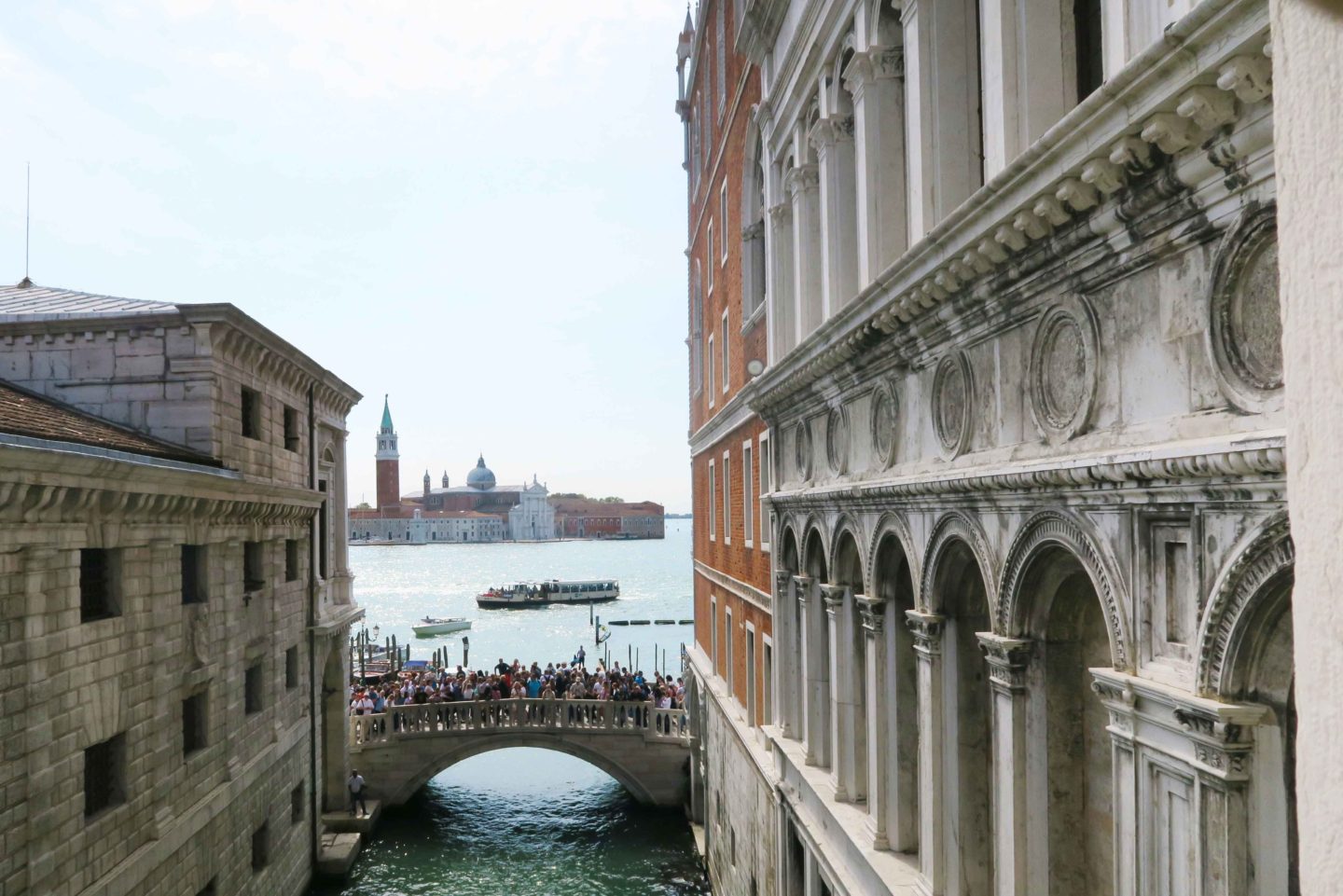 view from the bridge of sighs in venice in italy