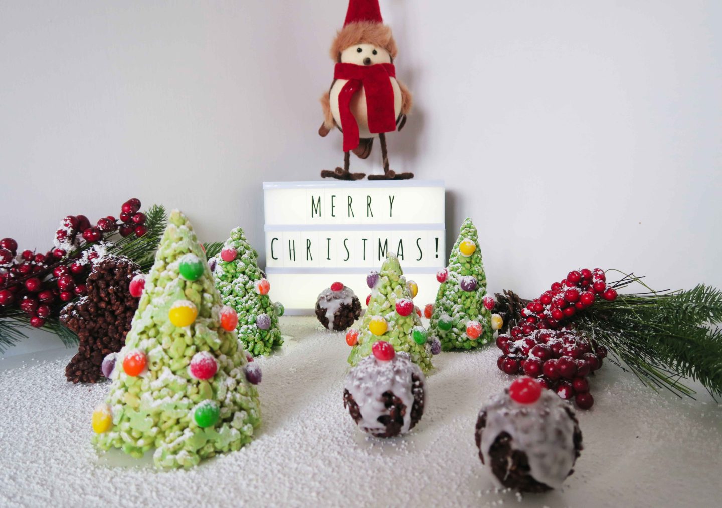 christmas rice krispie puddings and trees