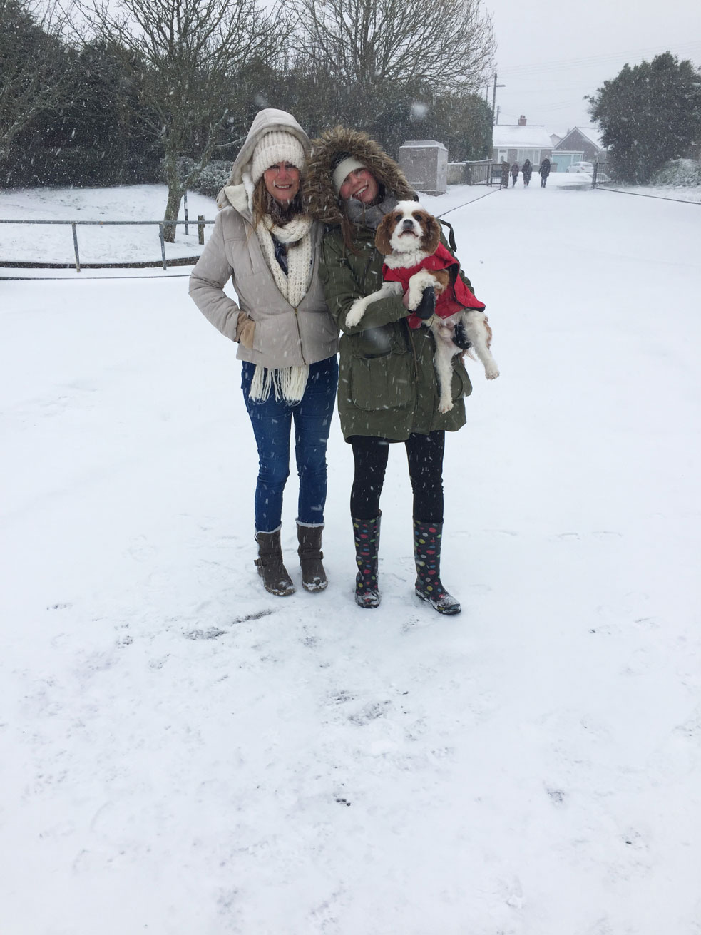 beast from the east mother and daughter and dog