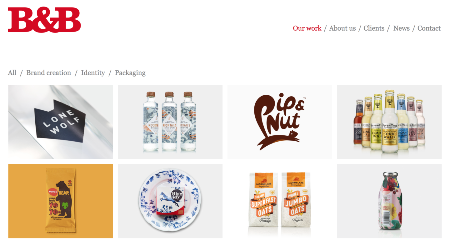 b&b branding and packaging studio in london website