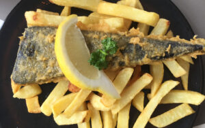 harbour lights vegan fish and chi[ps in falmouth in cornwall