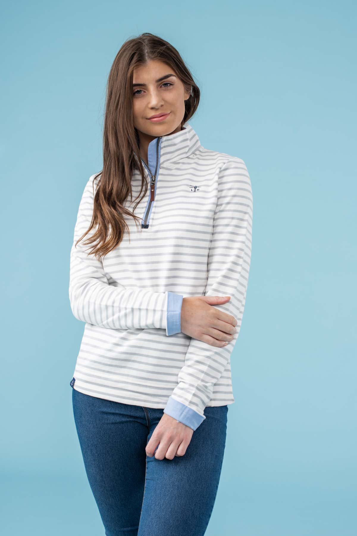 white striped sweat shirt from lighthouse clothing