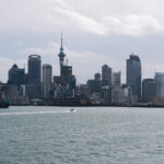 auckland skyline from ferry in new zealand