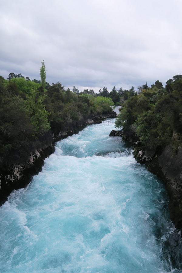 blue water river called huka falls in new zealand