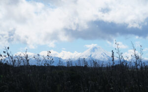 long distance shot of mount tongariro with snow