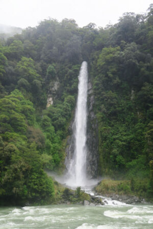 thunder creek fall in haast pass in new zealand