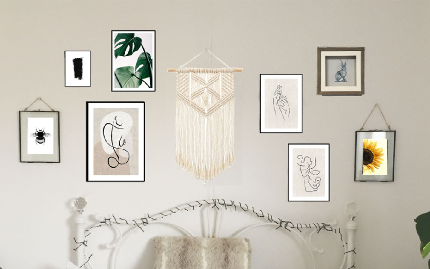 how to mock up a gallery wall of prints for your bedroom