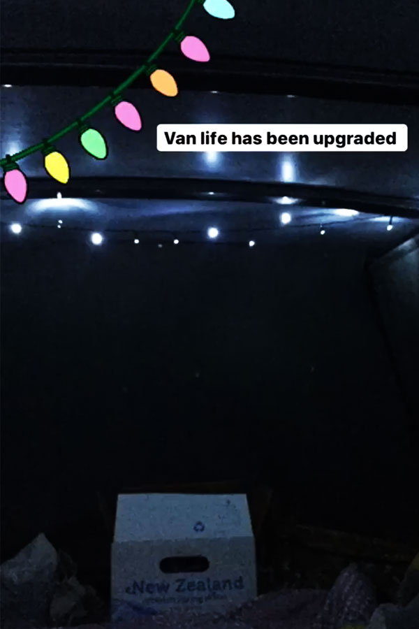 fairy lights inside campervan