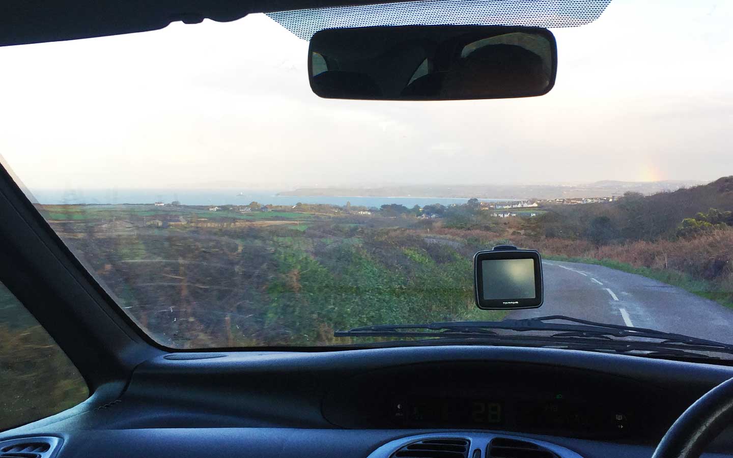 cornish drive from inside the car