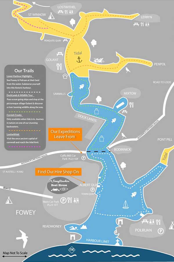 fowey river map for paddleboarding in cornwall