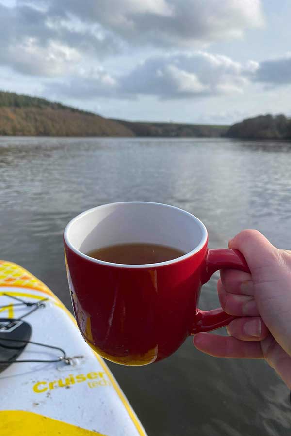 cup of tea on a paddleboard