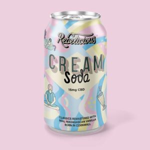 rebelicious cbd infused cream soda can packaging